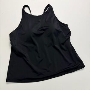 Lands End Tankini Swim Top Shelf Bra Lightly Padded Criss Cross Halter Black